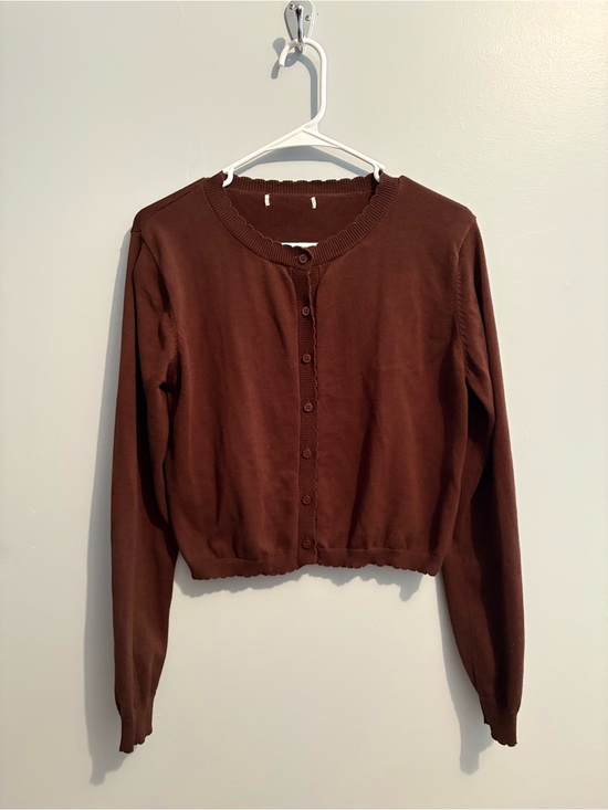 Unlisted Sweaters - Chocolate Brown Cropped Button-Front Cardigan Scalloped Hem Women’s Size Small